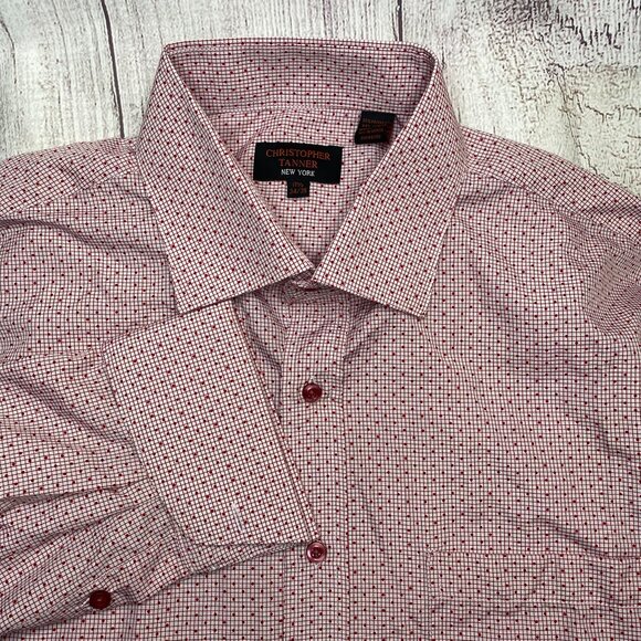 Christopher Tanner Other - Christopher Tanner Shirt Men's Size 17.5 34/35 Red White Button Up Long Sleeve